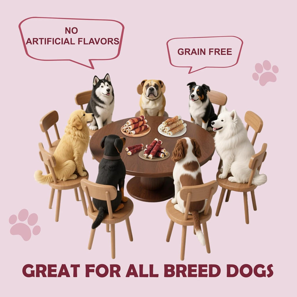 ASMPET Dog Treats, Chicken & Duck Wrapped Rawhide Sticks Filled with Sweet Potato for Small Medium Large Dogs