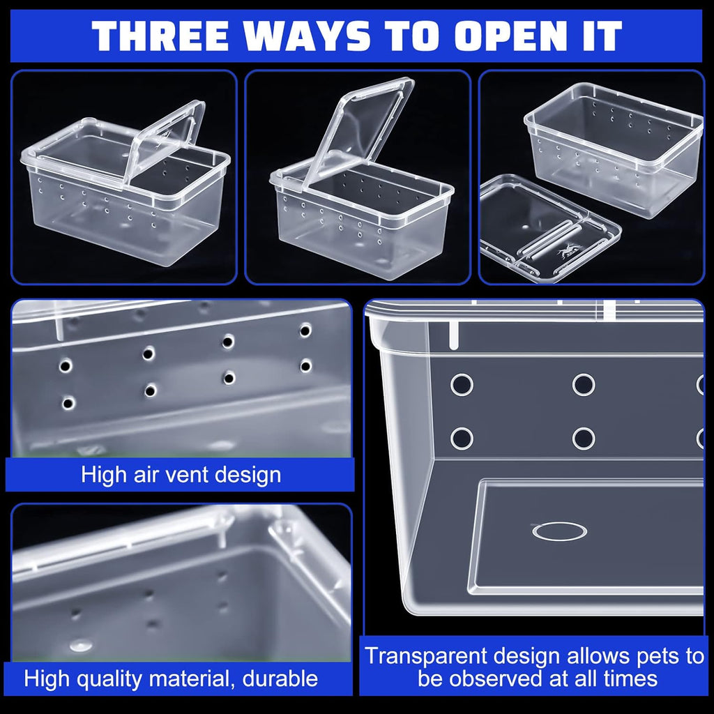 Irenare 8 Pcs Reptile Breeding Breeding Box Plastic Spider Terrarium Tarantula Feeding Box for Bearded Dragon Lizard Spider Gecko Scorpion(Vent Holes,5.9 x 3.9 x 2.5 Inch)