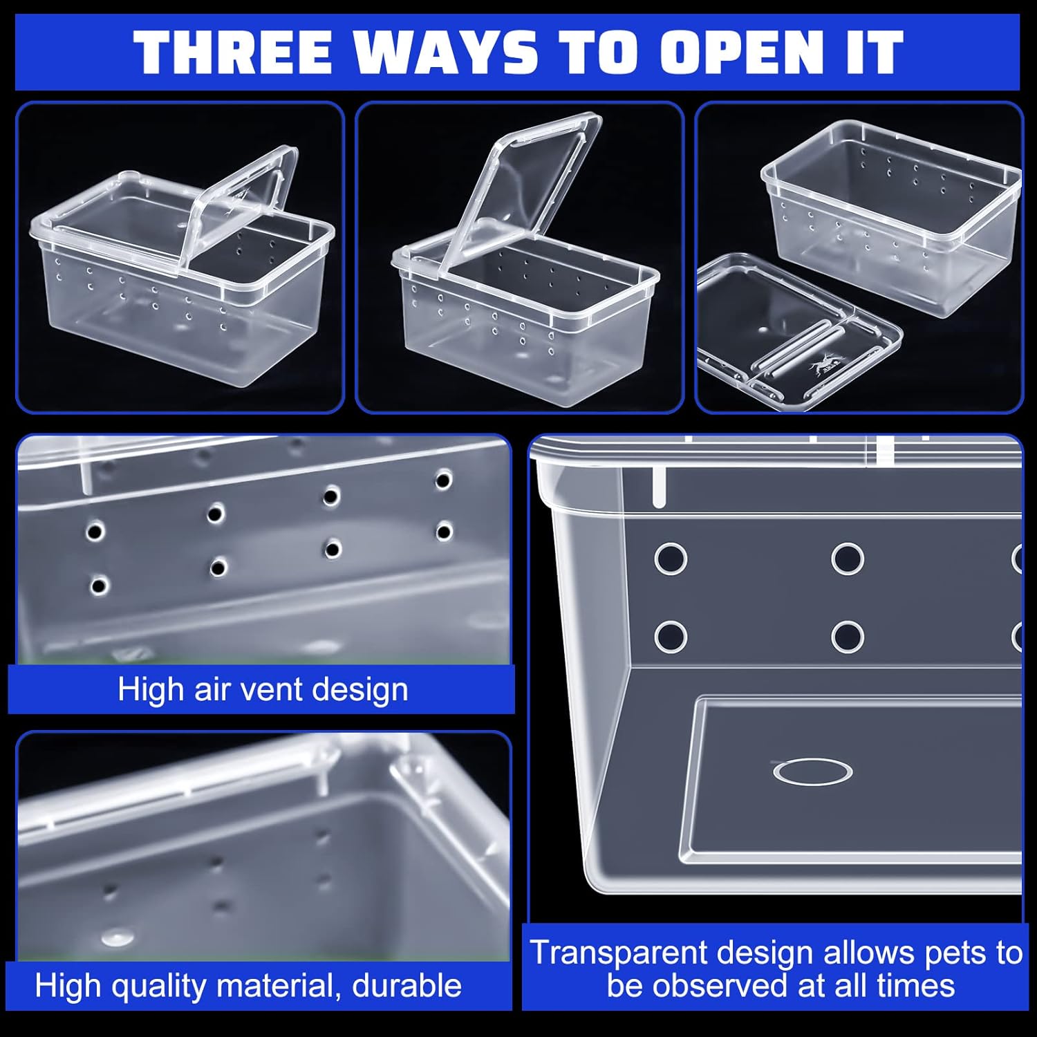 Irenare 8 Pcs Reptile Breeding Breeding Box Plastic Spider Terrarium Tarantula Feeding Box for Bearded Dragon Lizard Spider Gecko Scorpion(Vent Holes,5.9 x 3.9 x 2.5 Inch)