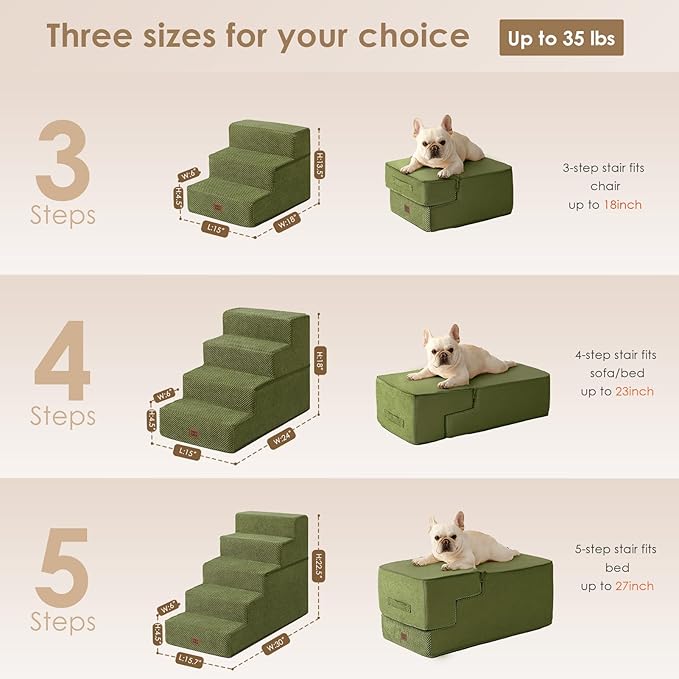 EHEYCIGA Dog Stairs for Small Dogs 13.5" H, 3-Step Dog Steps for Couch Sofa and - Image 2