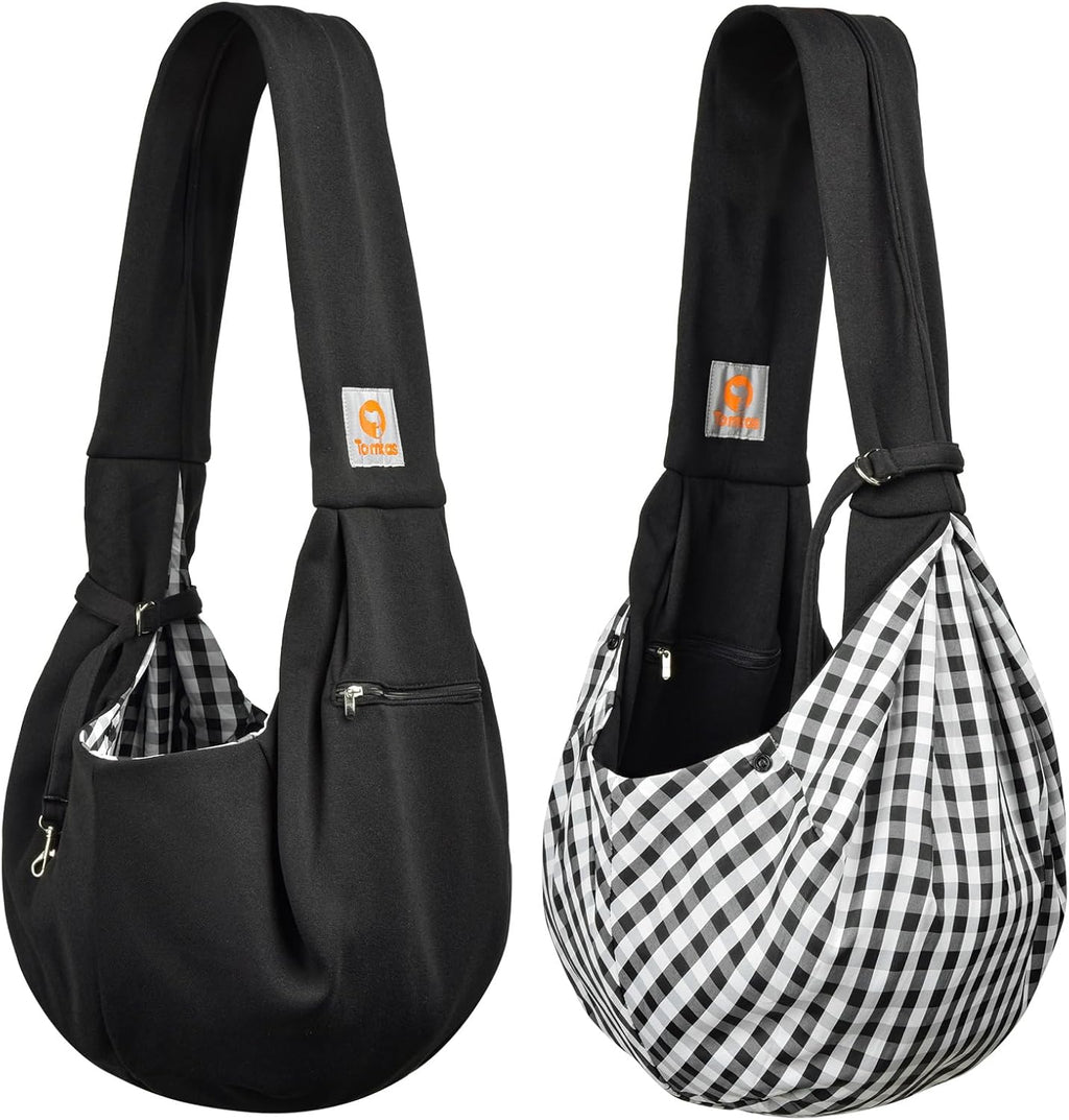 Tomkas Small Dog Sling Carrier - Zipper Pocket & Classic Strap - for 3-10 lbs Pets(Black)