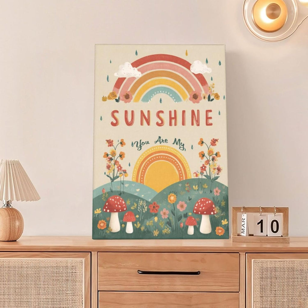 You Are My Sunshine Inspirational Canvas Wall Art Motivational Encouragements Wall Decor First Communion Gifts for Girls Boys Toddler Teens Pictures Painting Print Artwork Framed Decorations Nursery Dorm Bedroom 16"x24"