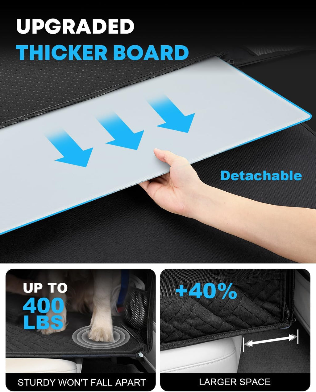 Kohree Dog Car Seat Cover for Medium Large Dogs, Hard Bottom Dog Car Seat Cover for Back Seat Waterproof 600D Car Hammock for Dogs Pet Back Seat Extender for Cars SUV Truck-Upgraded Version