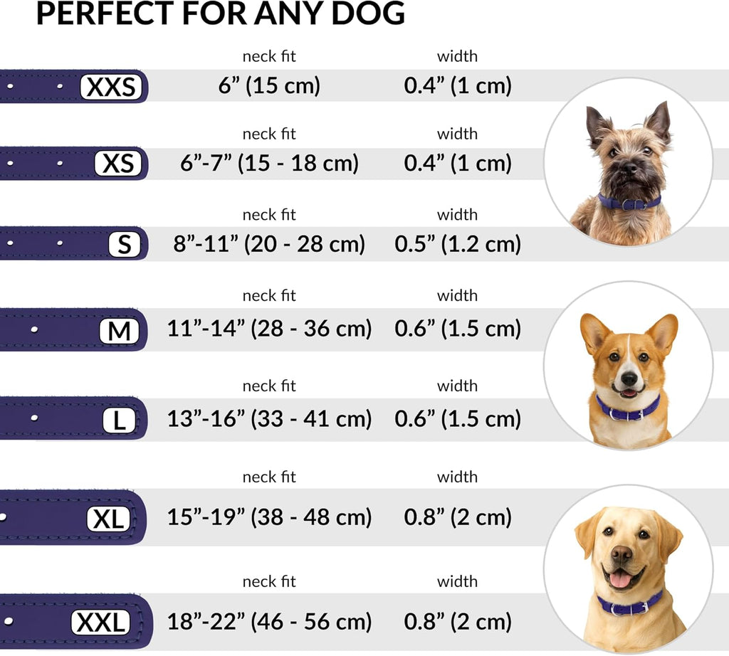 CollarDirect Rolled Leather Dog Collar, Soft Padded Round Puppy Collar, Handmade Genuine Leather Collar Dog Small Large Cat Collars 13 Colors (13-16 Inch, Purple Textured)