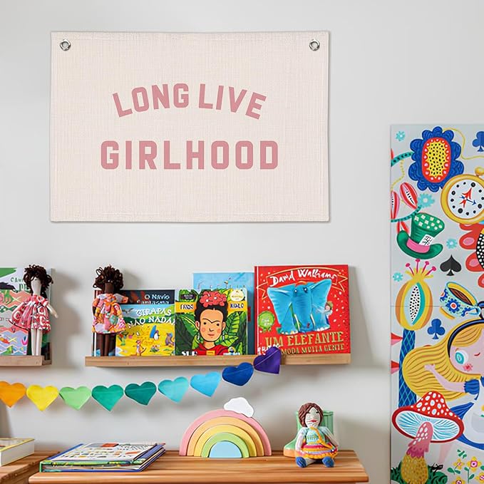 Long Live Girlhood Banner, Girls Baby Nursery Decor, Toddler Girl Room Decor, Pink Girls Room Wall Decor, 30x20 Inch Linen Wall Hanging Canvas Banner Flag - Pink