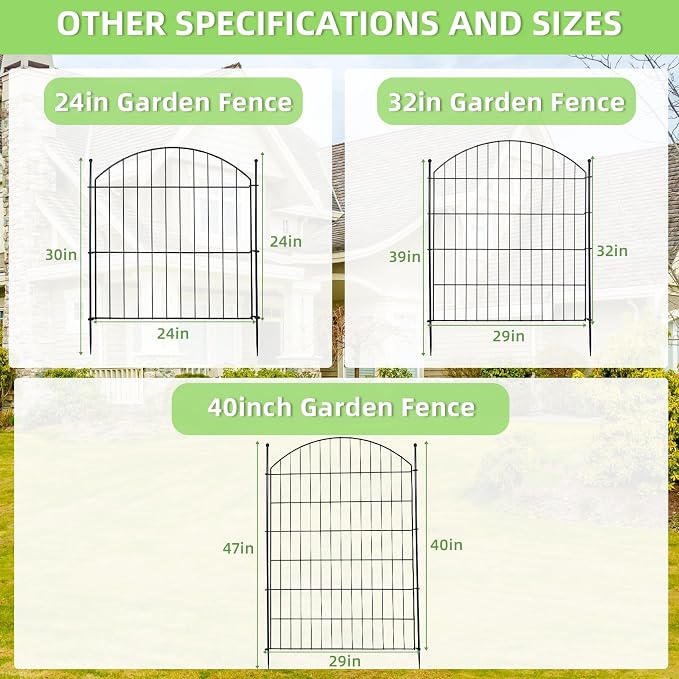 Decorative Garden Fence 24in x10ft, 5 Pack No Dig Fence Animal Barrier - Image 8