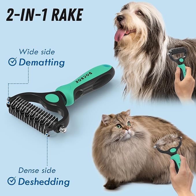 Docrok Pet Grooming Brush and Metal Comb Combo, Cat Brush Dog Brush - Image 2