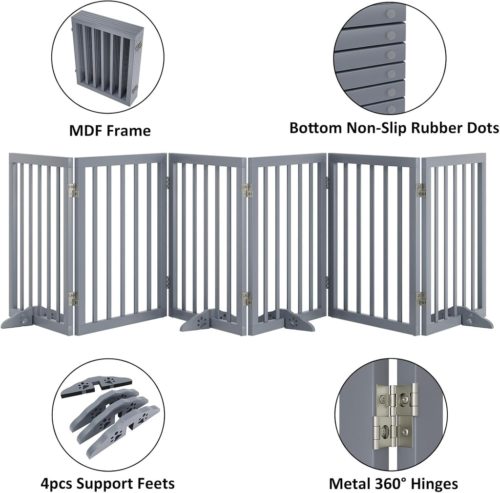 Dog Gate for Stairs 37-110" Wide, Fully Assembled Foldable Dog Gates for Doorways House, Freestanding Pet Gates for Dogs, Doogie Puppy Fence Gate