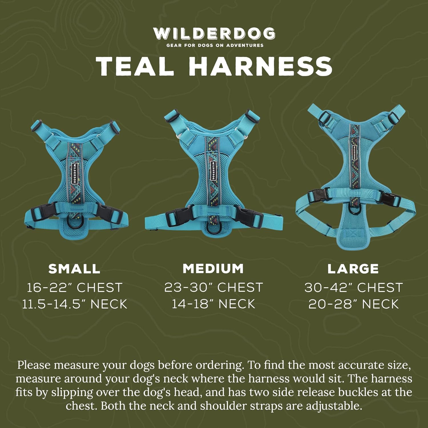 Wilderdog Lightweight Dog Harness with Reflective Straps - Large - Pacific Blue