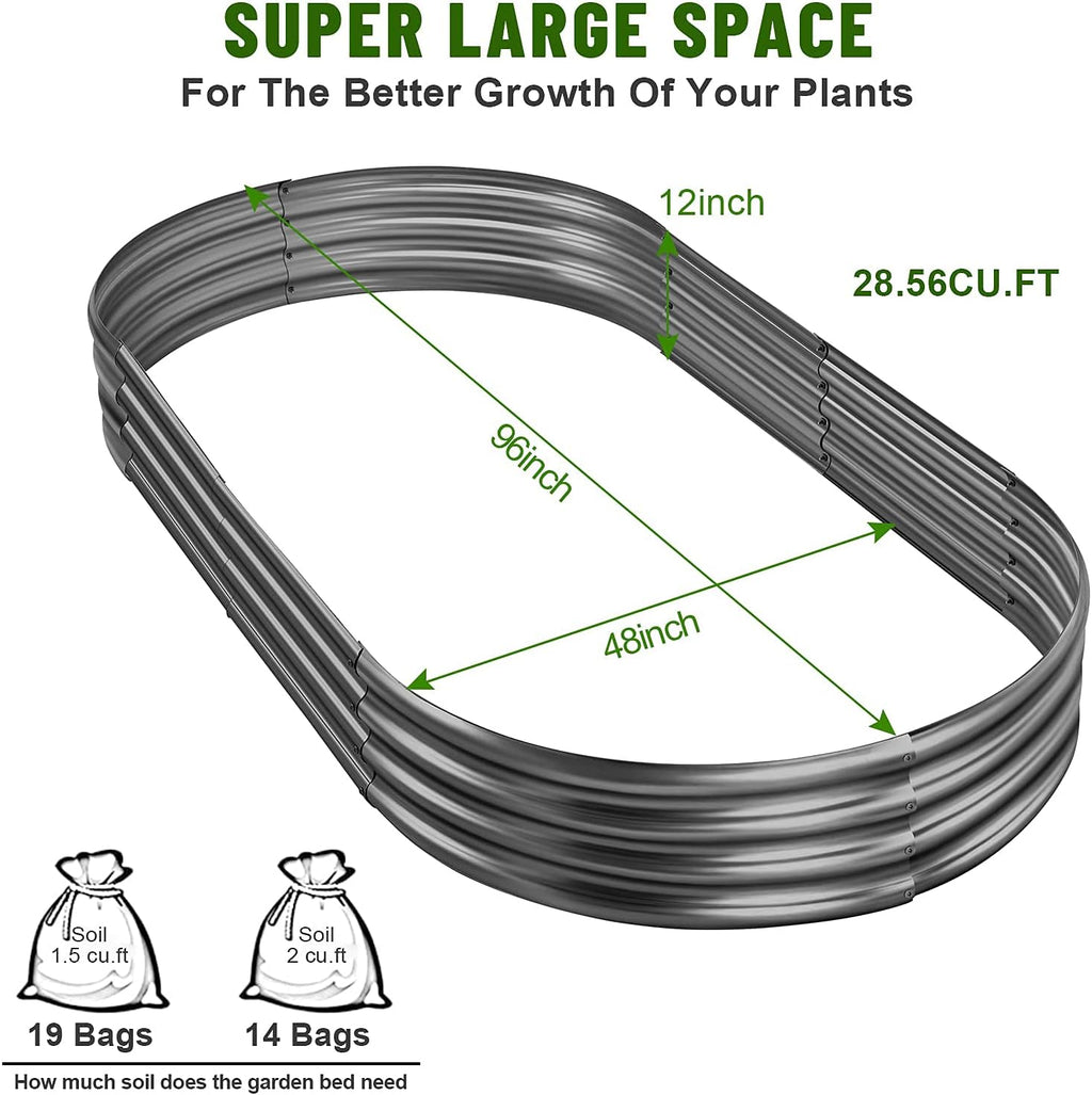 Land Guard 8×4×1 ft Galvanized Raised Garden Bed Kit，Raised Garden Boxes Outdoor, Oval Metal Raised Garden Beds for Vegetables（Grey）………