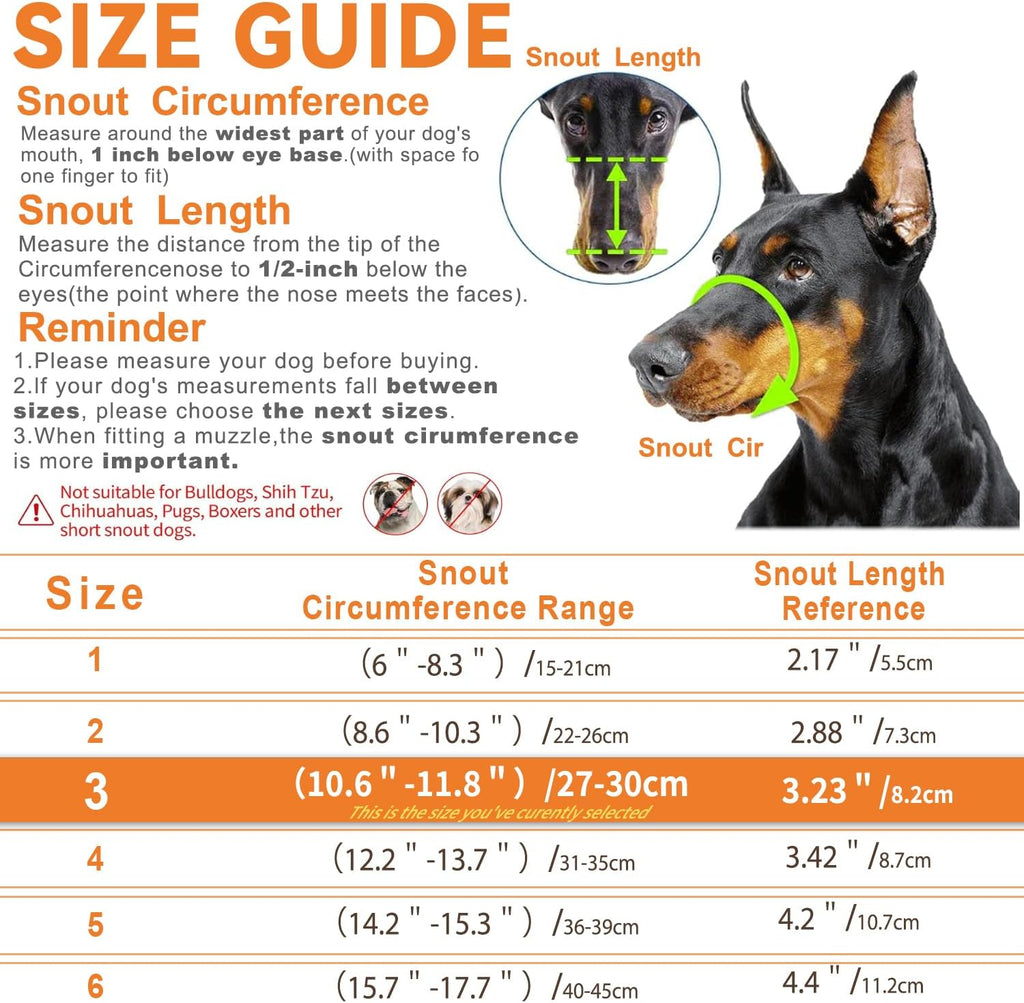 Dog Muzzle – Lightweight Breathable Basket Muzzle, Anti-Biting & Chewing, Adjustable Fit for Small, Medium & Large Dogs(Size 3)