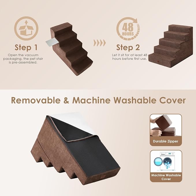 EHEYCIGA Dog Stairs for High Bed 25" H, 5-Step Extra Wide Dog Steps for Bed - Image 7