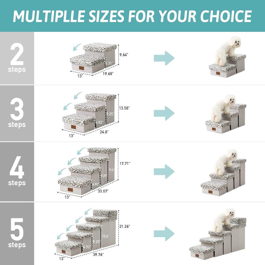 Dog Stair for Small Dogs with Storage, Foldable Pet Stairs for Medium or Puppy Dogs and Older Cats, Dog Steps for Bed or Couch with Soft Cover, 19.7x13x9.6 inch, 2 Tiers, Leopard