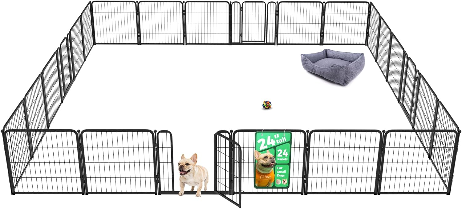 FXW Homeplus Unleashed Indoor Dog Playpen - Stress-Free and Safe Play, Heavy Duty 24 Inch 24 Wire Panels Dog Pen for Puppy and Small Dogs, Black│Patented