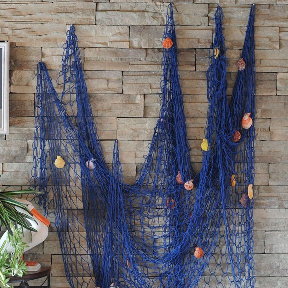 Rosoz Nautical Decorative Fishing Net, Sea Theme Fish Net Decor for Party/Wall Decoration Background,Blue,79inch x 59inch
