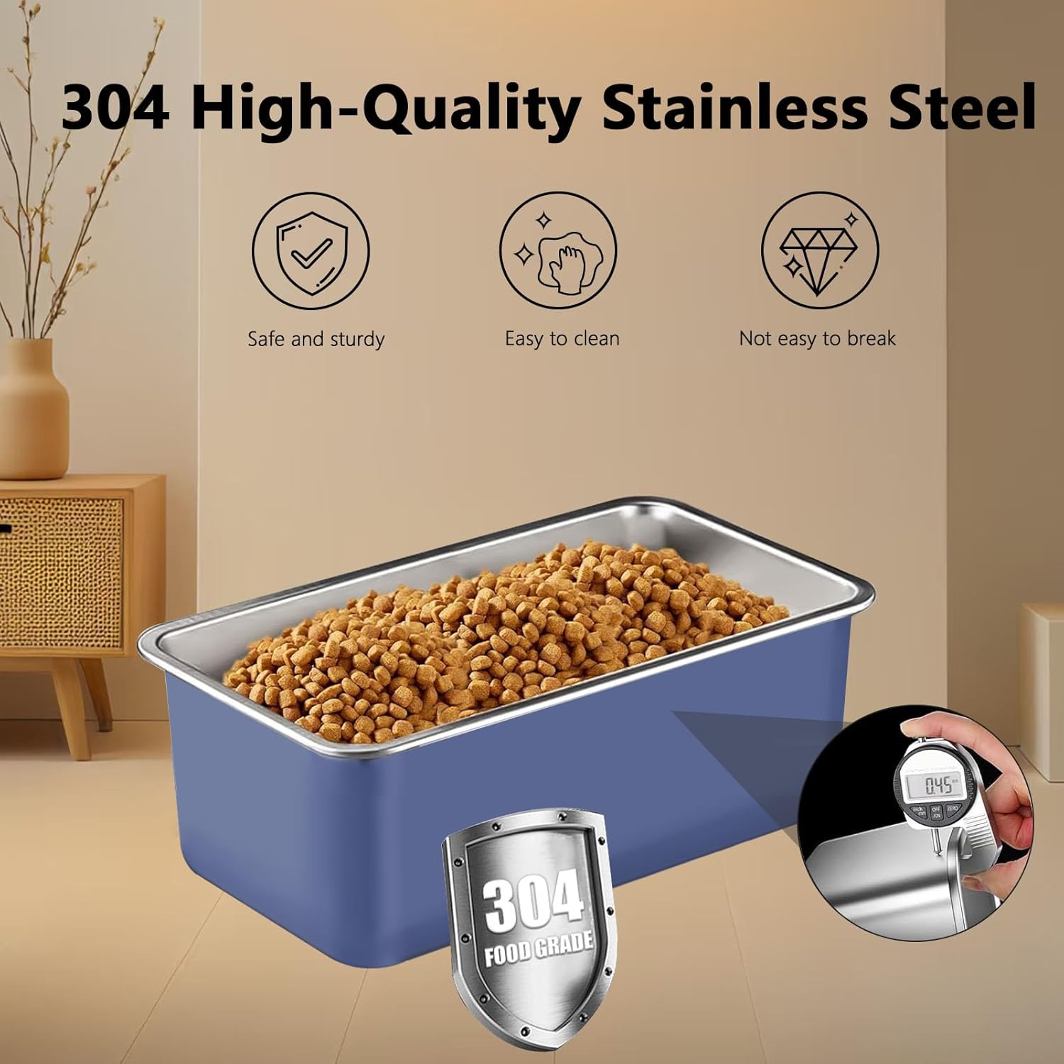 Sanbo Dog Food Storage Container Stainless Steel with Scoop,Airtight Pet Metal Food Storage Bin,Cat Food Canister,Storage Box with Date Tracker for Kitchen (Blue, 7.5L)
