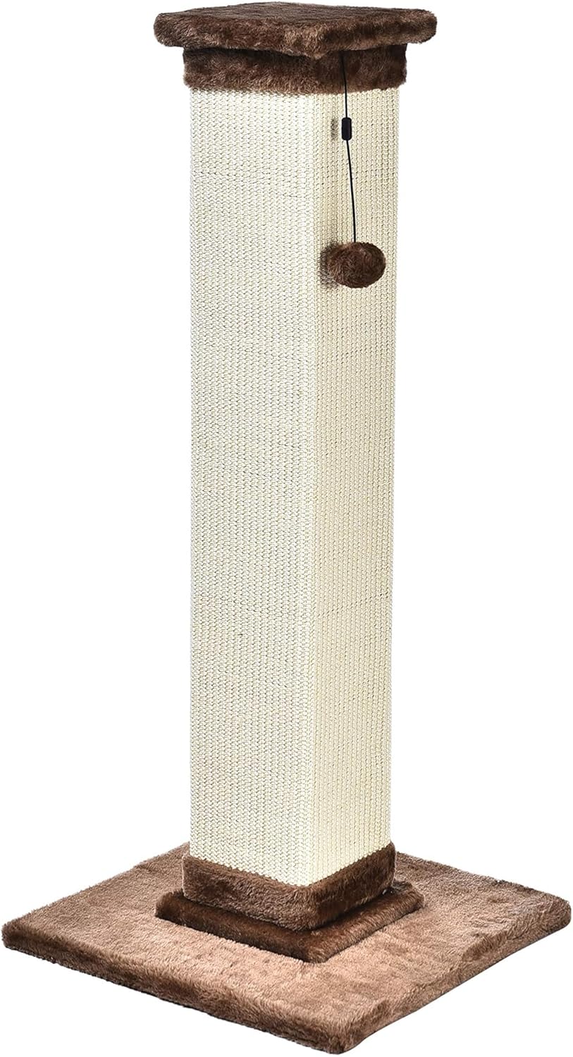 Amazon Basics Cat Scratcher - Indoor Classic Single Cat & Kittens Scratching Post with Sisal Rope, Jute Fiber, Large (35.4"H) - Brown