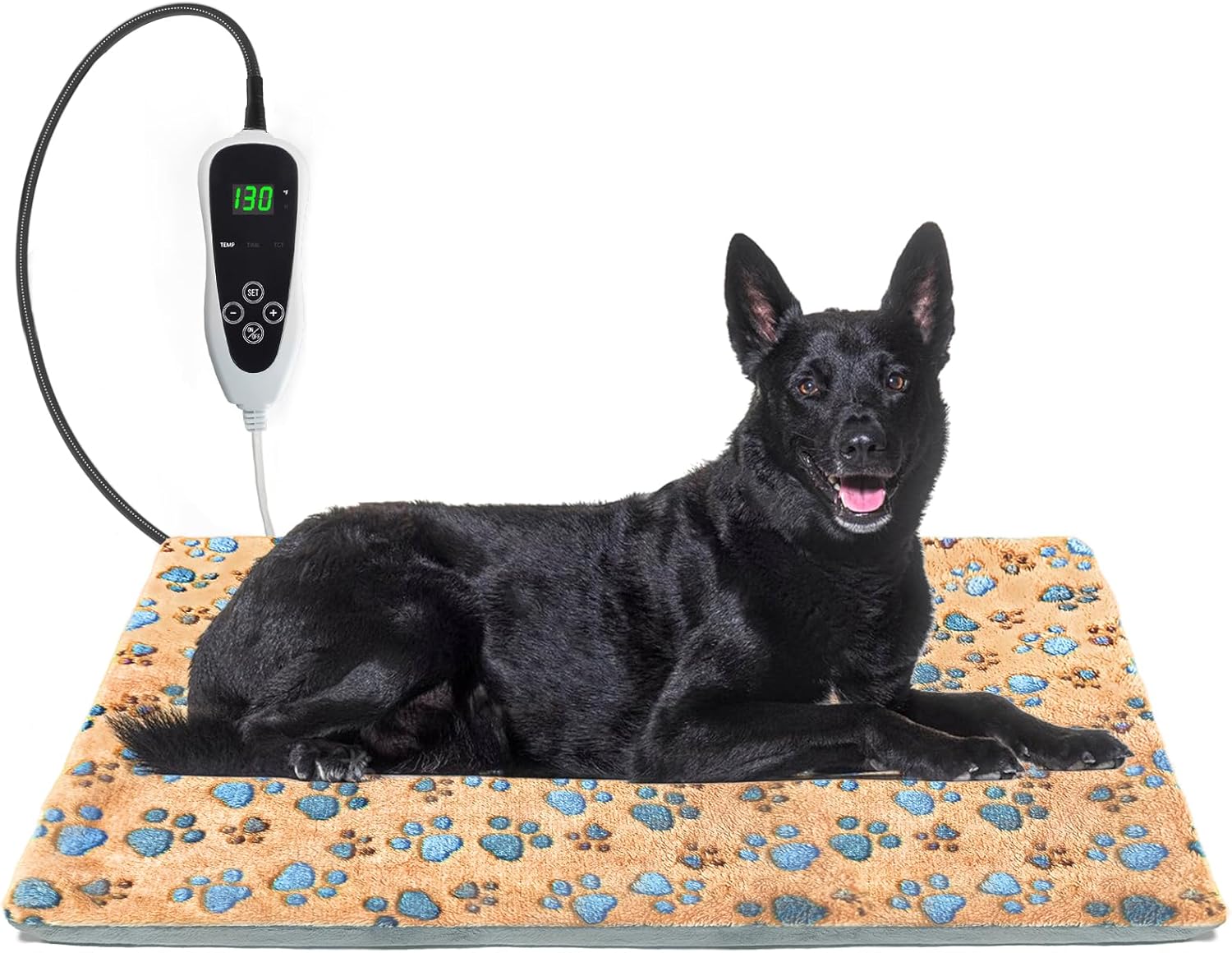Large Dog Heating Pad 36×24 in for Dogs Smart Thermostat,Whelping Box for Dogs Metal Tube Waterproof Shell with Plush Cotton Cover Puppy Whelping Supplies -Apricot