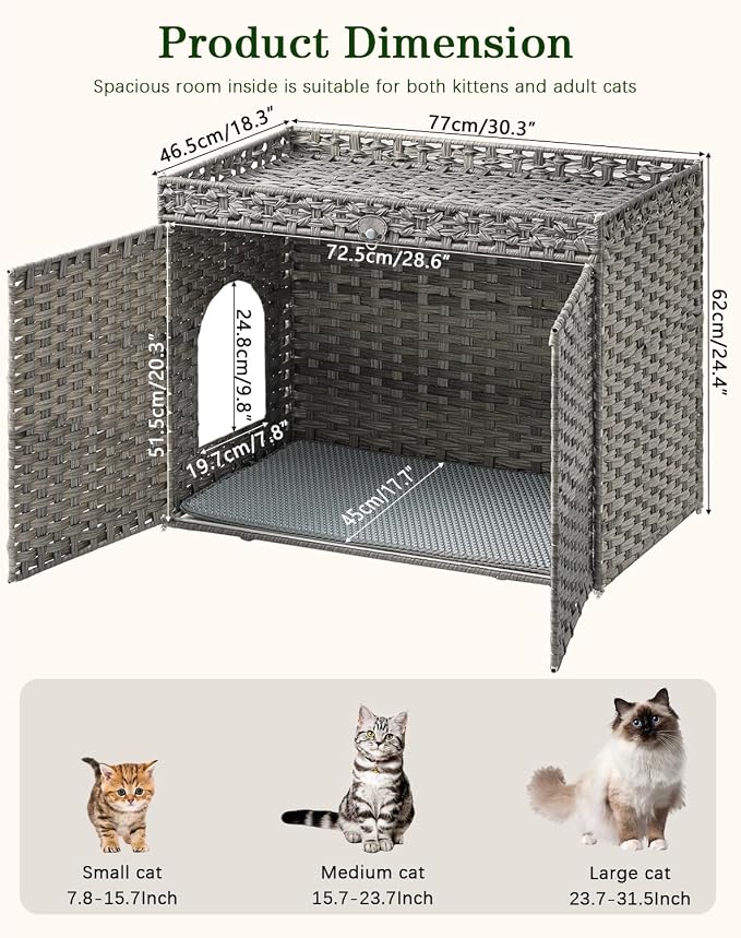 Cat Litter Box Enclosure Furniture, Handwoven Rattan Hidden Litter Box - Image 5