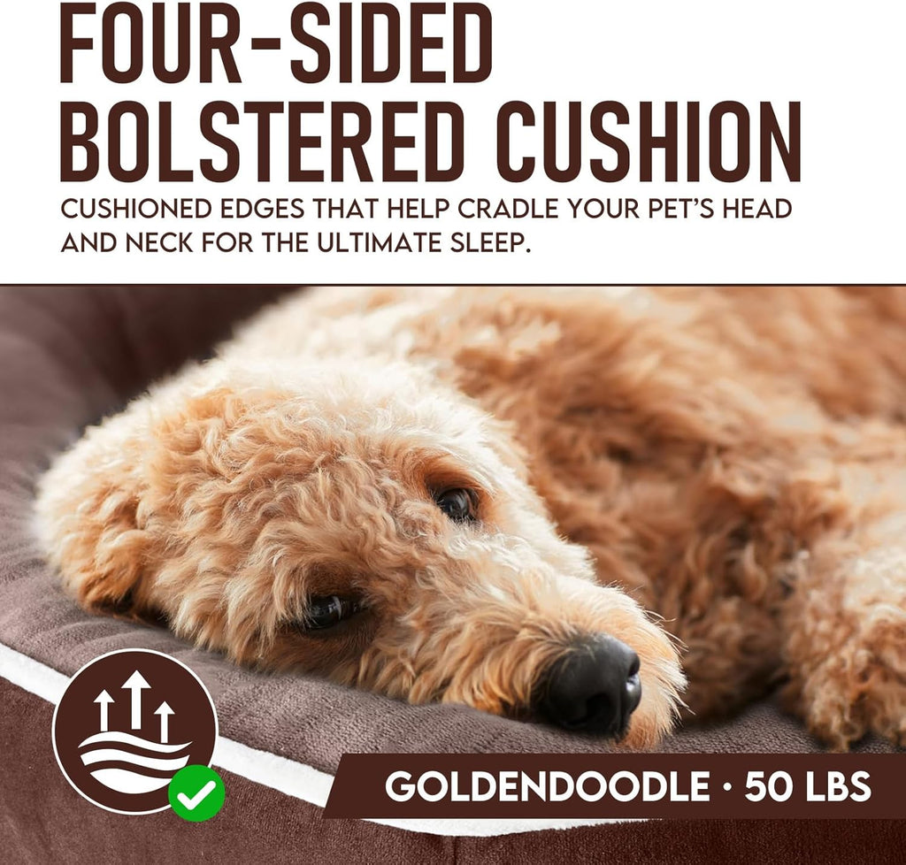 OhGeni Orthopedic Big Dog Couch Pet Sofa XL Sized Cat Beds with Comfort Foam Support, Soft Comfortable Fabric, Machine Washable Waterproof Removable Cover, 42-Inch (Brown)