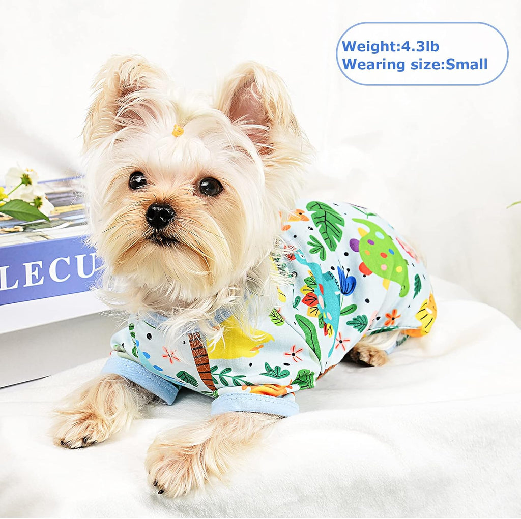 Dog Pajamas Pjs Spring Summer Dog Clothes for Small Dogs Girl - Boy - Medium Size Dogs, Soft Stretchy Puppy Clothes Doggie Onesies Cat Pet Jammies Outfit (Dinosaur Blue, XX-Large)