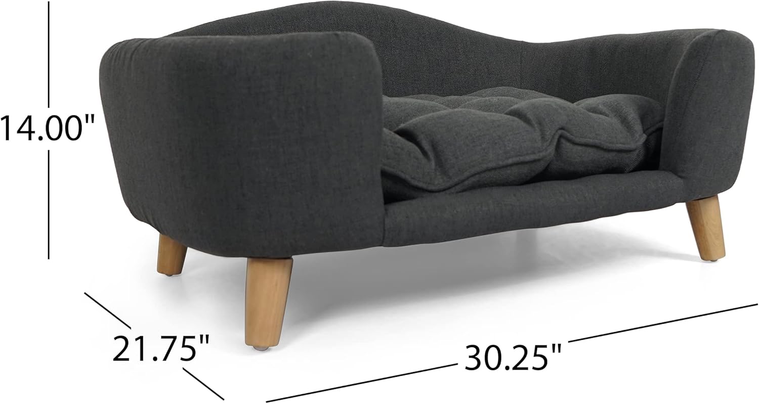Christopher Knight Home Elroy Orthopedic Dog Bed, Elevated Dog Sofa Bed for Small Dog, Supportive Foam Pet Couch Bed with Wooden Legs, Modern Pet Sofa Bed, Dark Gray