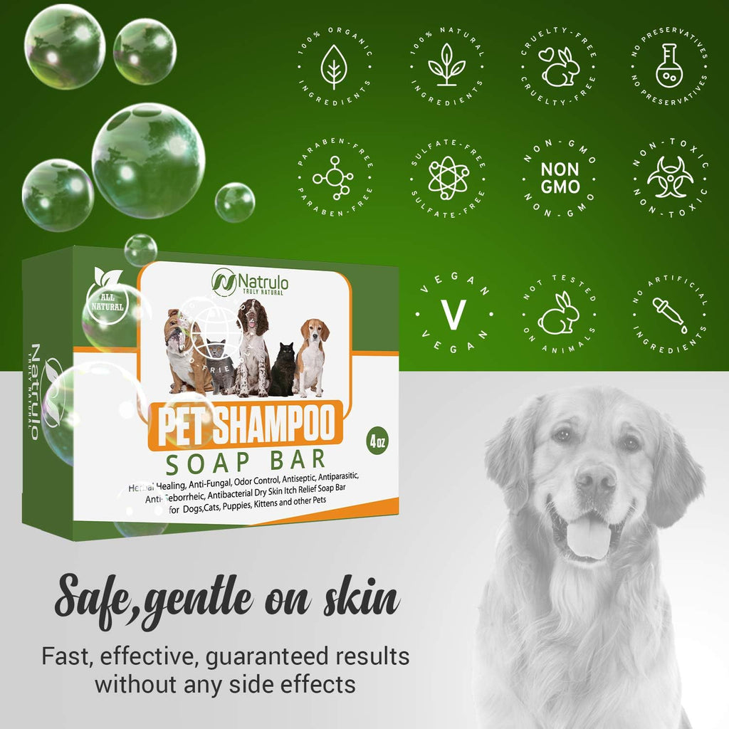 Natrulo All Natural Pet Shampoo Soap Bar for Dogs, Cats, Puppies – Herbal Healing Dry Skin Itch Relief, Odor Control Bar Soap for Pets – Gentle, Plant-Based, Easy-to-Use Pet Soap Bar Made in USA