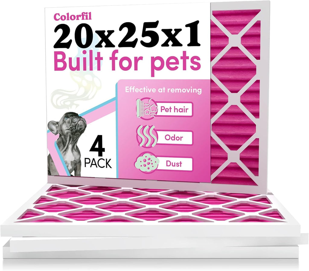 Colorfil 20x25x1 Air Filter (4-Pack) | Made in the USA | Color Changing | Remove Cat and Dog Odor | MERV 8 for Pet Hair Dander and Dust | 19.5"x24.5"x0.75" Exact Size