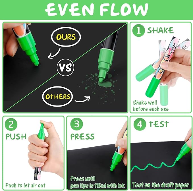 Liquid Chalk Markers Pens - 8 Colors Washable & Wet Erase Neon Chalk Makers for Blackboard, Chalkboard Signs, Glass Window, Graduation Celebration School Kids Art - Erasable Window Markers for Cars