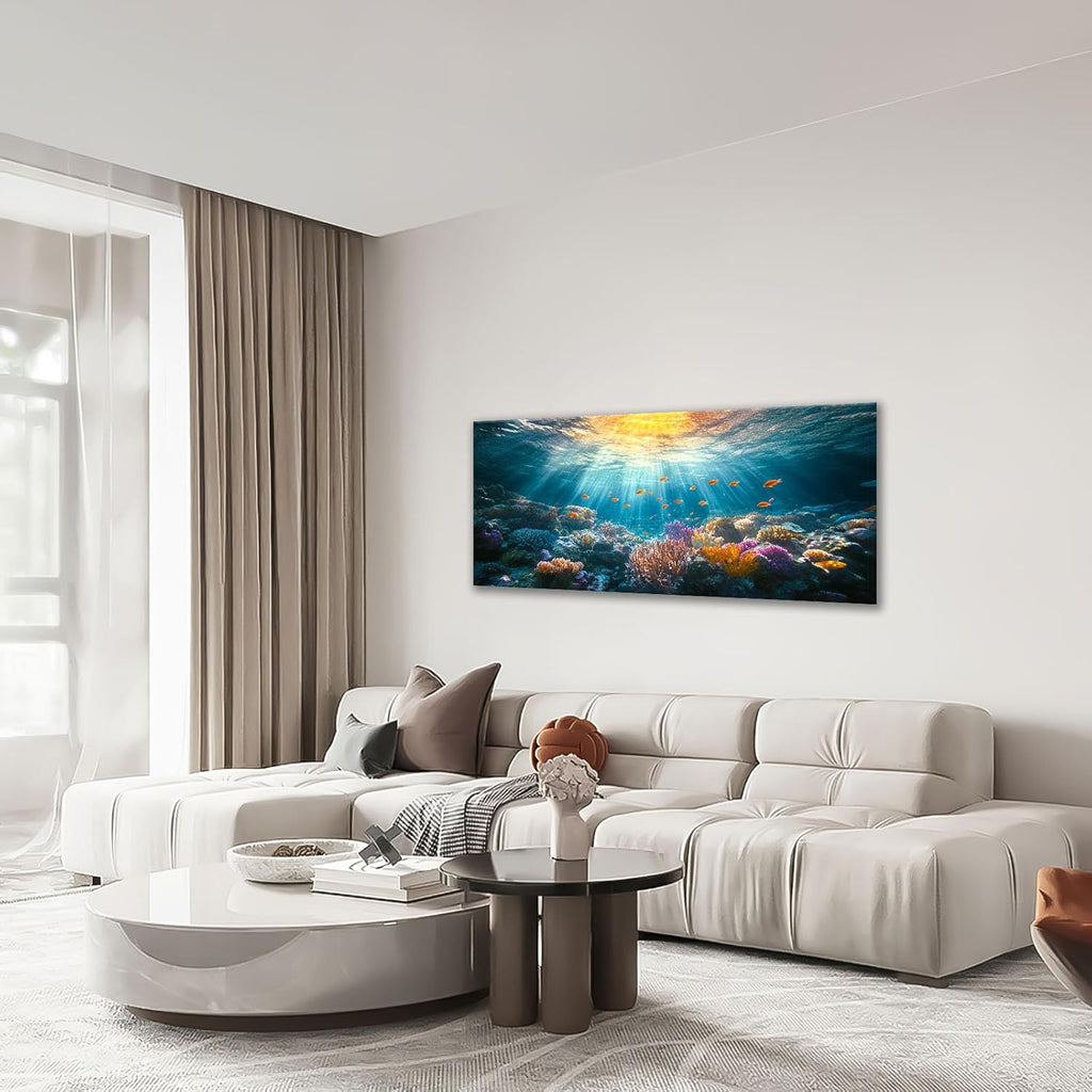 Quorin Ocean Large Wall Art Undersea Coral Reef Fish Pictures Sea Nautical Wall Decor Canvas Print Painting Artwork for Bathroom Living Room Bedroom 30"x60"