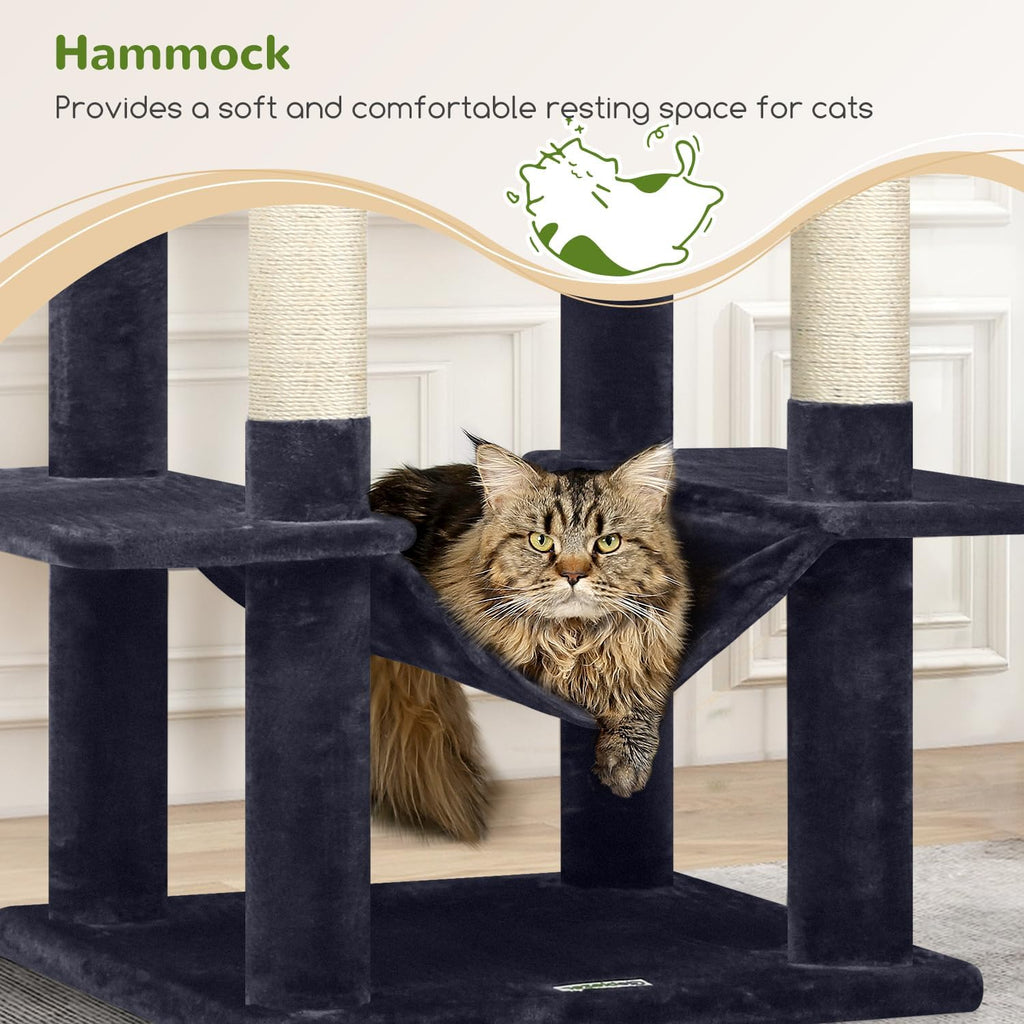 Globlazer Cat Tree Tower, 76-Inch Extra Tall Multi-Level Cat Furniture with Cozy Condos, Hammock and Perches for Adult Cats, Perfect for Climbing, Scratching, and Play, F76, Dark Grey