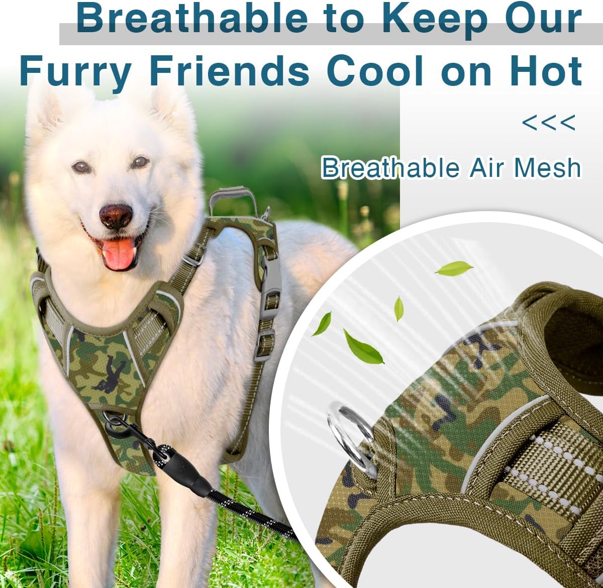 BARKBAY Dog Harness No Pull with ID Tag Pocket - Heavy Duty, Reflective, Easy Control for Large Dogs(Camo,L)