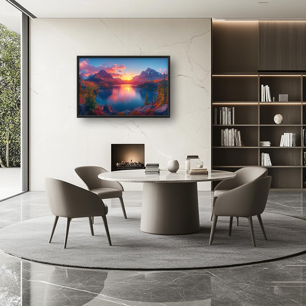 Large Lake Mountain Landscape Wall Art for Living Room, Nature Sunrise Canvas Oversized Wall Decor, River Forest Scenery Framed Pictures Painting Print Artwork for Bedroom Office 36"L x 24"W