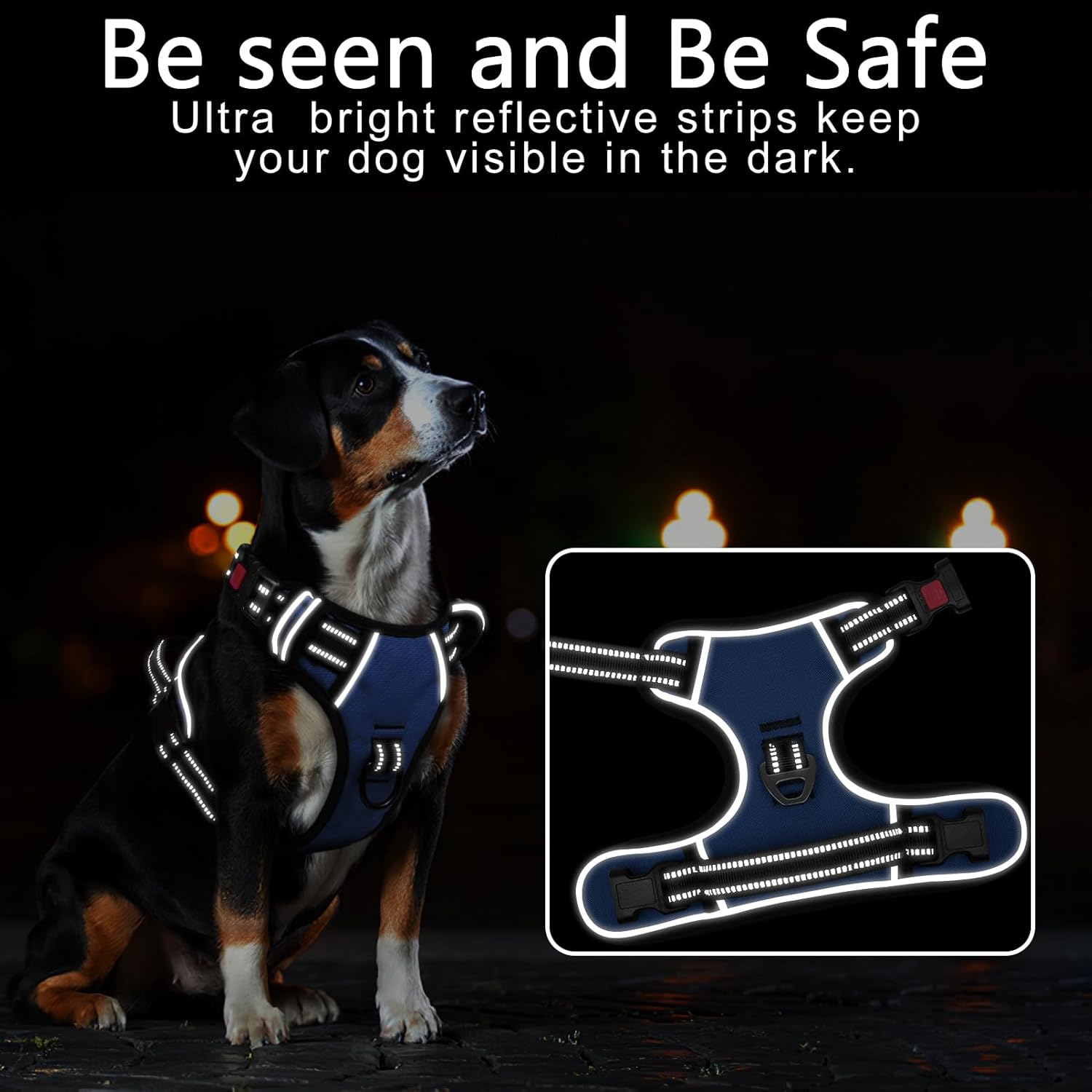 Timos Dog Harness for Medium Dogs, No Pull Service Vest with Reflective Strips and Control Handle,No Choke Dog Harness with 2 Metal Rings for Easy Walking,Outdoor Training,Blue, M