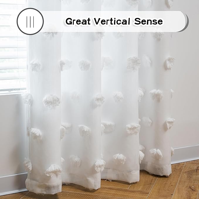 MYSKY HOME White Curtains for Bedroom 54 Inch Long Double Layer Curtains for Kids Room Kithen Pom Pom Sheer Nursery Curtains Short Grommet Room Darkening Small Window Curtains 2 Panels 52 x 54 in