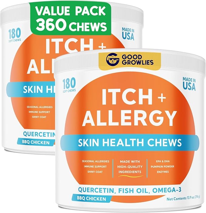 Dog Allergy Relief Chews — Anti-Itch Skin & Coat Supplement: No Fillers by GOODGROWLIES