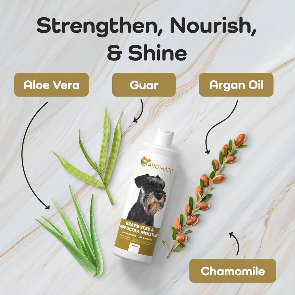 Grape Seed & Aloe Ultra Moisture for Coarse Coats Dog Shampoo - Deodorizing. Great for Schnauzer & Sensitive Skin - Hypoallergenic Dog Shampoo Gentle Bristle Care.