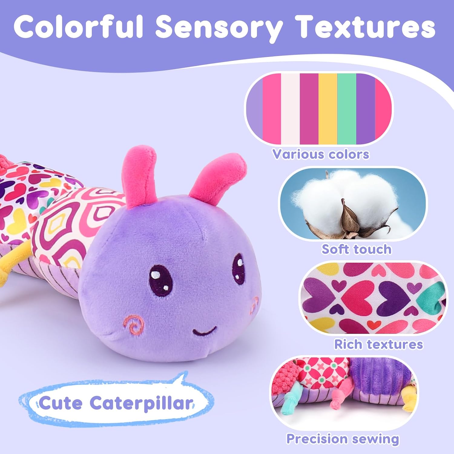 Baby Girl Toys 0-3-6 Months Musical Stuffed Animals Plush Caterpillar Toy with Crinkle Rattles Tummy Time Sensory Learning Toys for Infants 6-9-12 Months Newborn Girls Boys Essentials Shower Gifts 1
