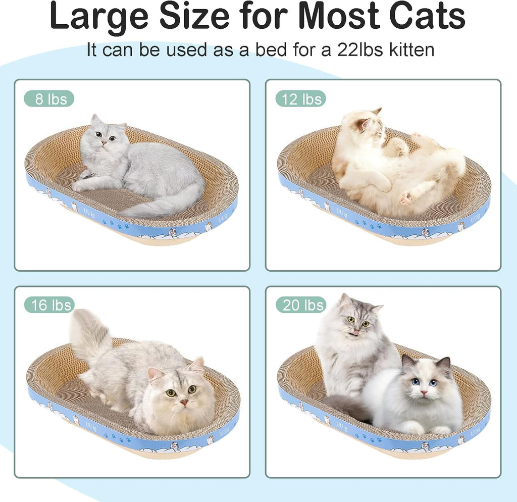 Cat Scratcher, 2pcs-23.6x14.9 inches Large Cat Scratching Board, Cardboard Cat Scratchers for Indoor Cats, Oval Cat Scratch Pad Bed with Catnip