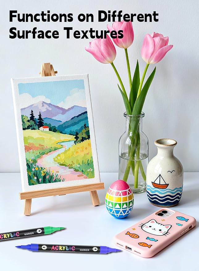 72 Colors Acrylic Paint Markers with 36 Dual-Color Brush Tips, Double Tips Acrylic Paint Pens for Rocks, Eggs, Wood, Rock, Canvas, Plastic, Glass, Ceramic