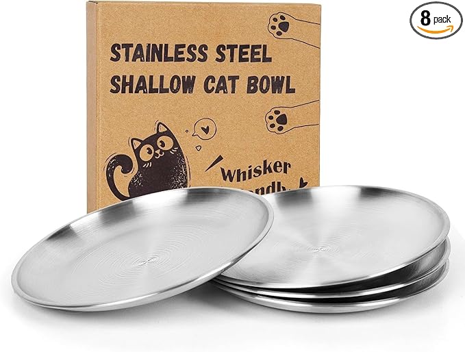 8-Pack Stainless Steel Cat Food Bowls, Shallow Whisker-Friendly Non-Slip by OriginalDesignbyPetLovers