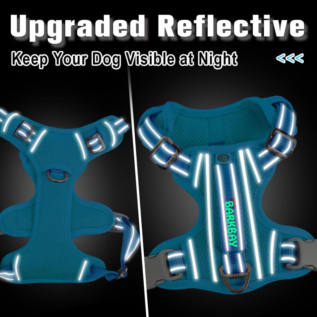 BARKBAY Dog Harness No Pull with ID Tag Pocket - Heavy Duty, Reflective, Easy Control for Large Dogs(Blue,L)