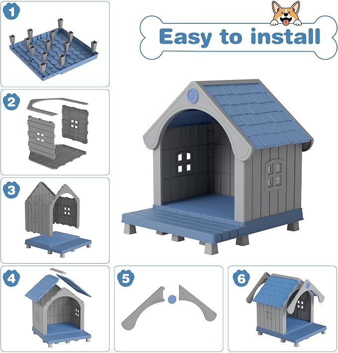 Fancyango Large Dog House Outdoor Indoor, Sturdy Plastic Waterproof Doghouse - Image 4