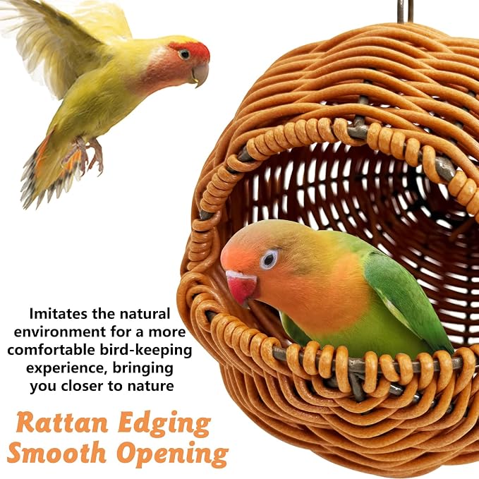 BNOSDM Rattan Bird Nest Parrot Nesting House Parakeet Hanging Swing Soft - Image 8