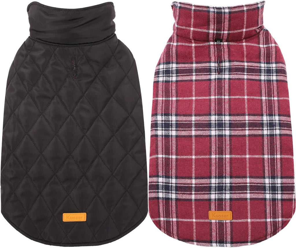 Kuoser Waterproof Dog Coat, Reversible Dog Jacket for Large Dogs, Adjustable Durable Doggie Winter Coat for Groowing Puppies Warm Puppy Cold Weather Apparel, Red L