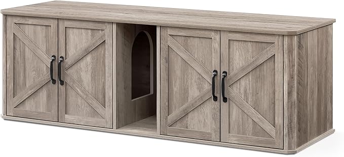 Feandrea Double Cat Litter Box Enclosure, Modern Litter Box Furniture Hidden by FeandreabySONGMICSHOME
