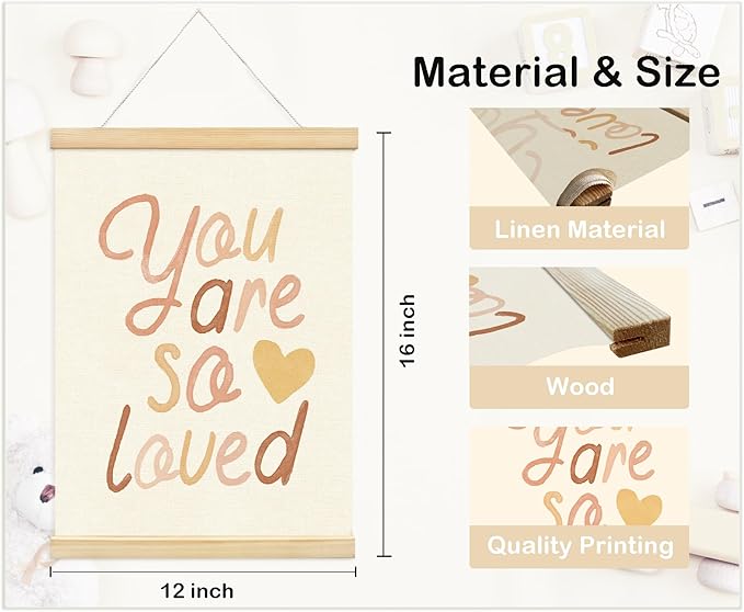 Mtrgdn Neutral Nursery Room Decor - You Are So Loved Poster Hanger Frame,Boho Baby for Kids Boy Girl Boho Wooden Frames,Motivational Wall Hanging Banner Decor for Nursery School 12x16 Inch