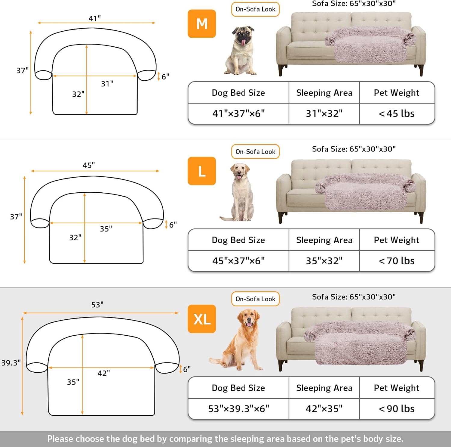 GGIB Calming Dog Bed Fluffy Plush Dog Mat for Furniture Protector with Removable Washable Cover for Large Medium Small Dogs and Cats (Extra Large (53x39.3x6), Rust White)