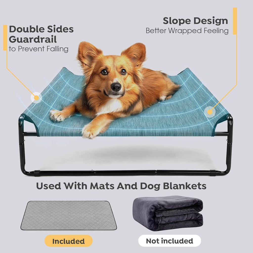 Veehoo Original Outdoor Elevated Dog Bed, Cooling Raised Dog Cot for Large Dogs, Portable Standing Pet Hammock Platform with Washable Breathable Mesh, No-Slip Feet, 47" x 32", Black Silver