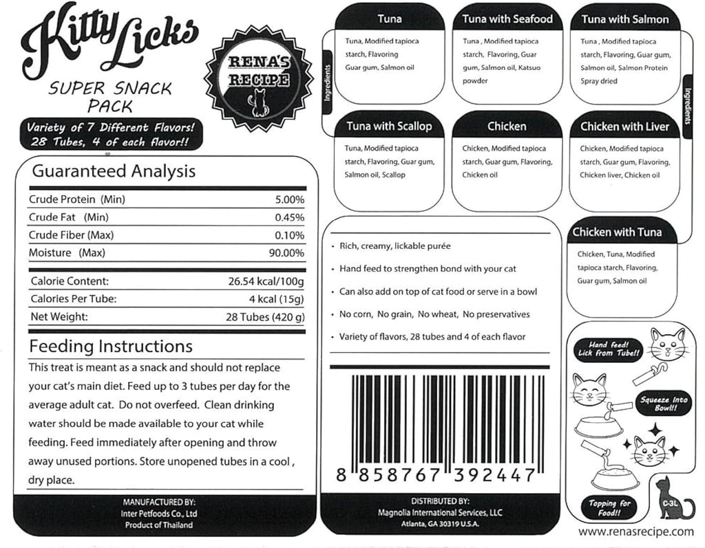 Kitty Licks Chicken and Tuna Varieties (28 Tubes) Chicken and Tuna Varieties 4 Tubes X 7 Flavors (28 Tubes)